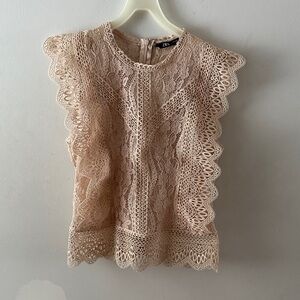 Zara Blush Lace Scallop Sleeve Top